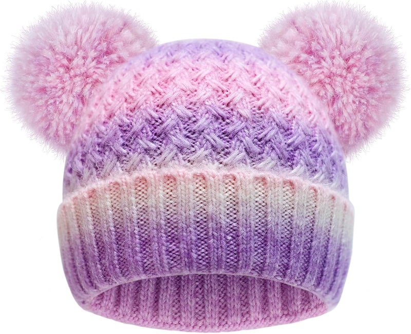 KDVOG Store Kids Winter Hat Warm Knitted Beanies with Double Pom Pom Thick Ski Cap for Boys Girls 7-12 Years - Image 1